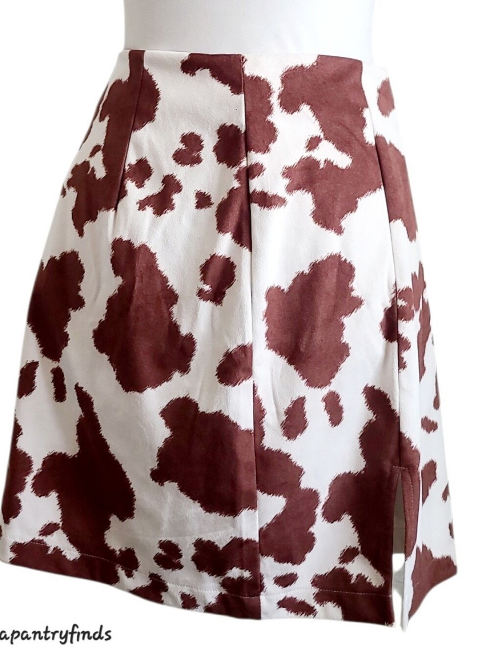 NWT Francesca's Brown and White Cow-Print A-Line Skirt, Medium